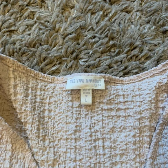 See You Monday Textured Beige Sleeveless Blouse - Picture 3 of 4